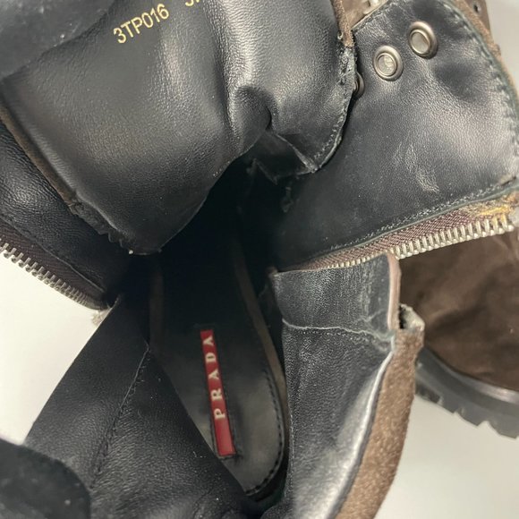 Authentic Prada Sport Brown Suede Lace-up Platform Boots, Size 37 - Picture 13 of 15